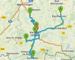 Routenplan Gründerzentren-Entdeckungstour Allgäu